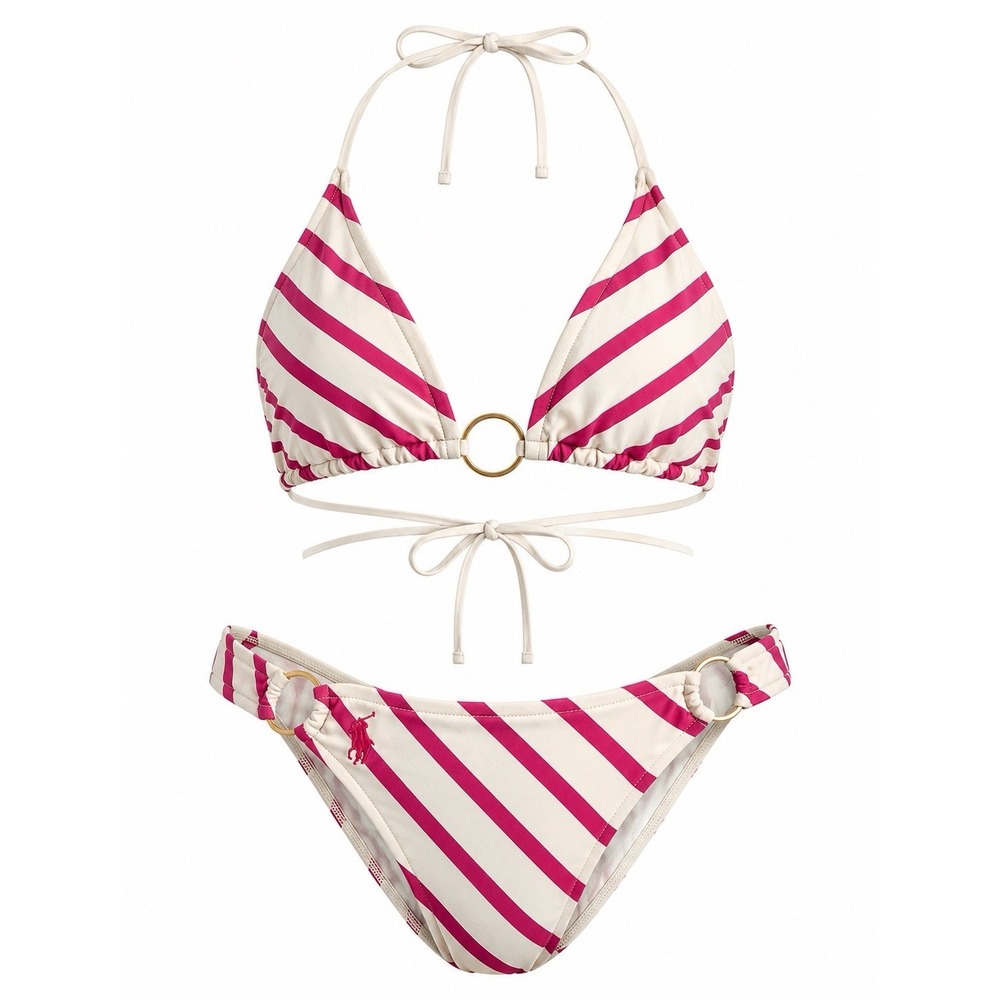 Vintage Y2K Ralph Lauren Polo Bikini Striped Embroidered Pony Logo Swimsuit Sz S